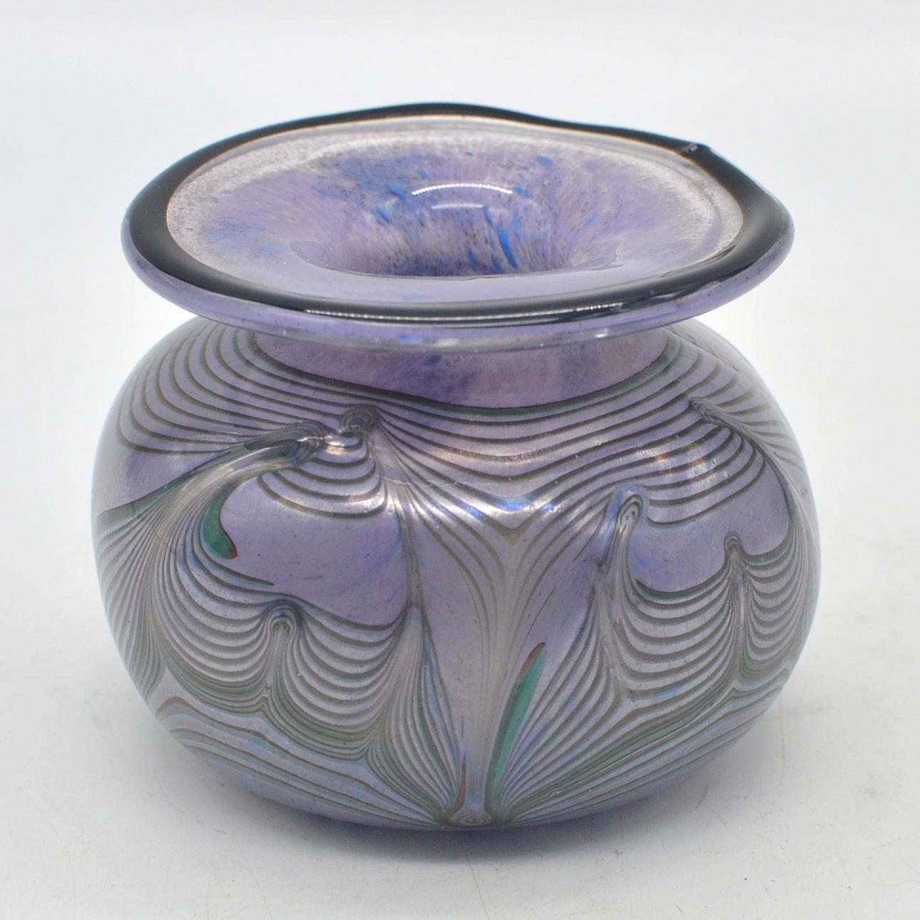 ERWIN EISCH (1927-2022). VASE, MULTIPLE STUDIO GLASS, IRIDESCENT DECORATION, MARBLED, 1981, SIGNED AND DATED.