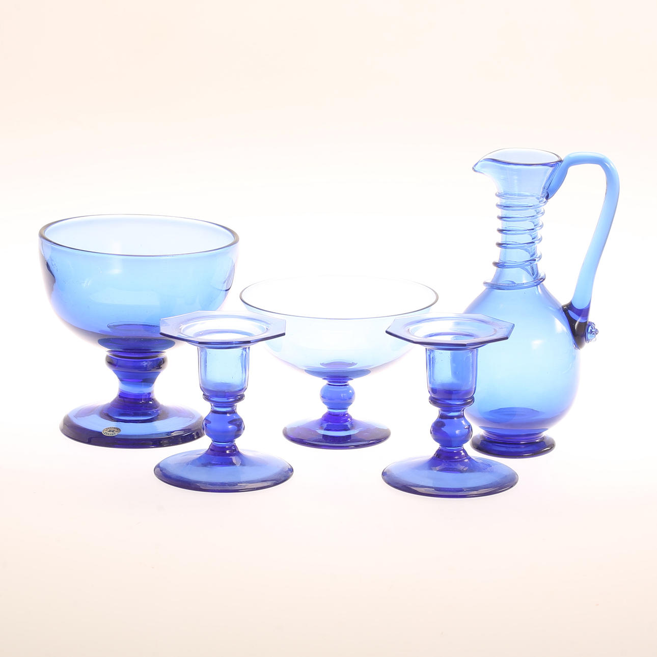 GLASOBJEKTE, 5 Stück, blaues Glas, einschließlich Reijmyre. Glasobjekte - Gebrauchglas