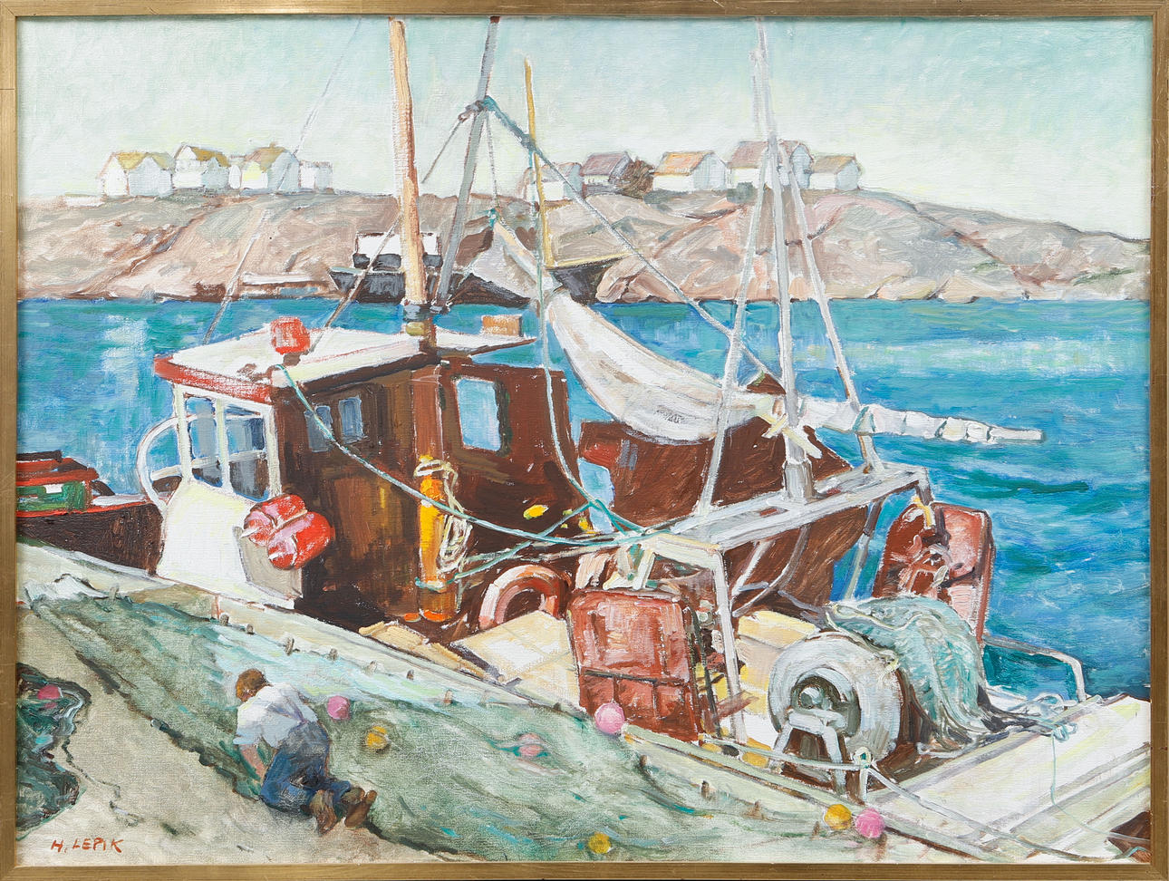HUGO LEPIK. Fiskebåt på västkusten, olja på duk, signerad.