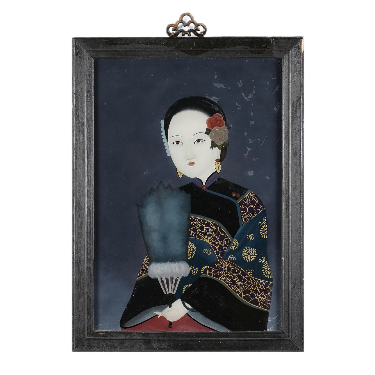 GLASMÅLNING, kvinnoporträtt, Kina, 18/1900-tal.