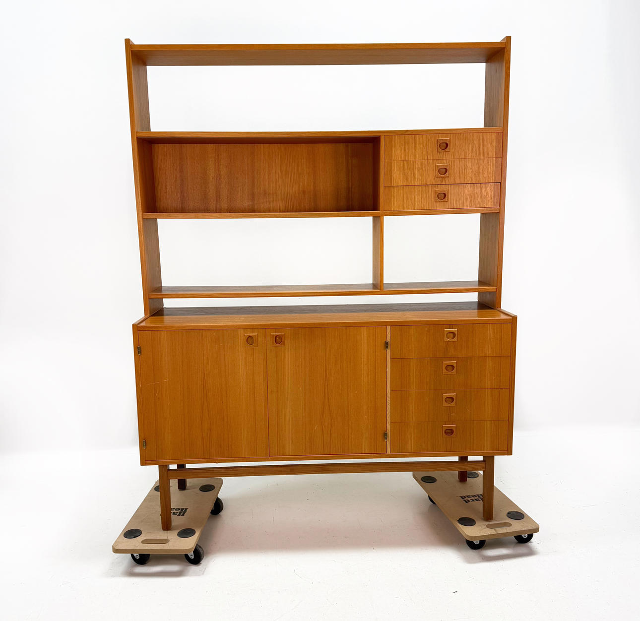 TEAK BOOKCASE- with cabinets, drawers.