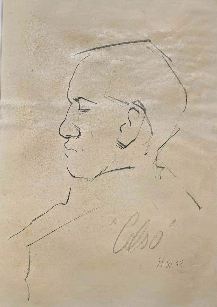 PROFILE PORTRAIT. CHARCOAL ON PAPER. SIGNED CELSO.