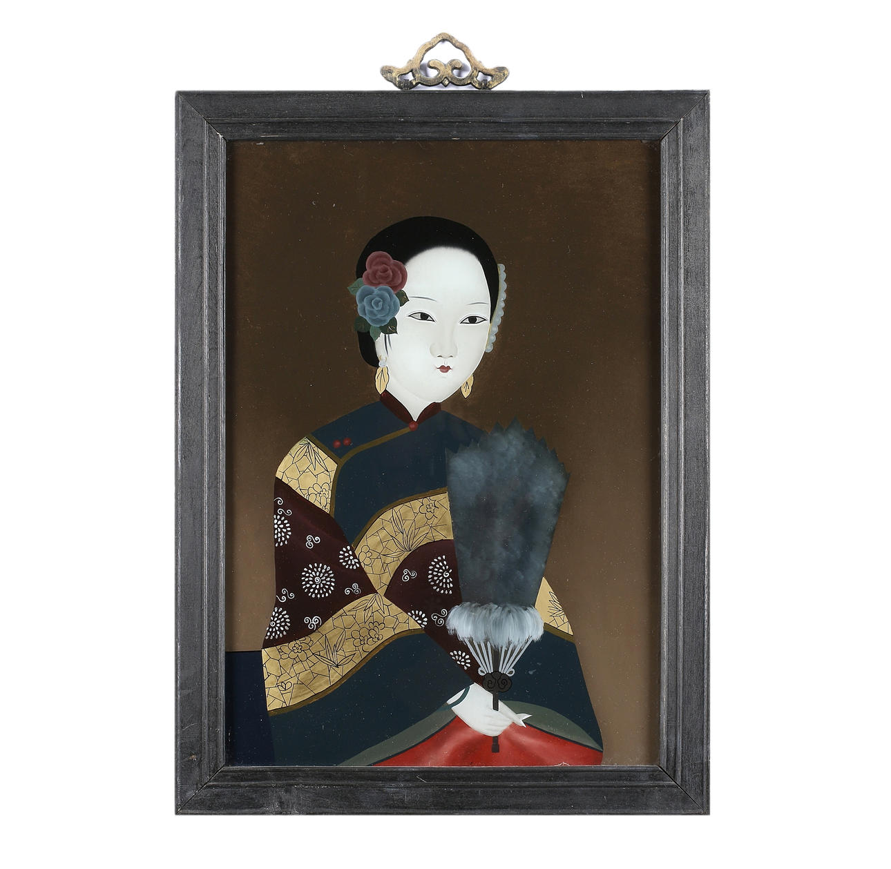 GLASMÅLNING, kvinnoporträtt, Kina, 18/1900-tal.