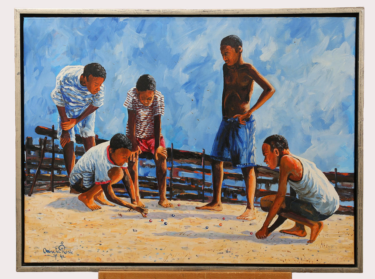 MISCHA ROSIC. Oil on canvas, ball games, signed.