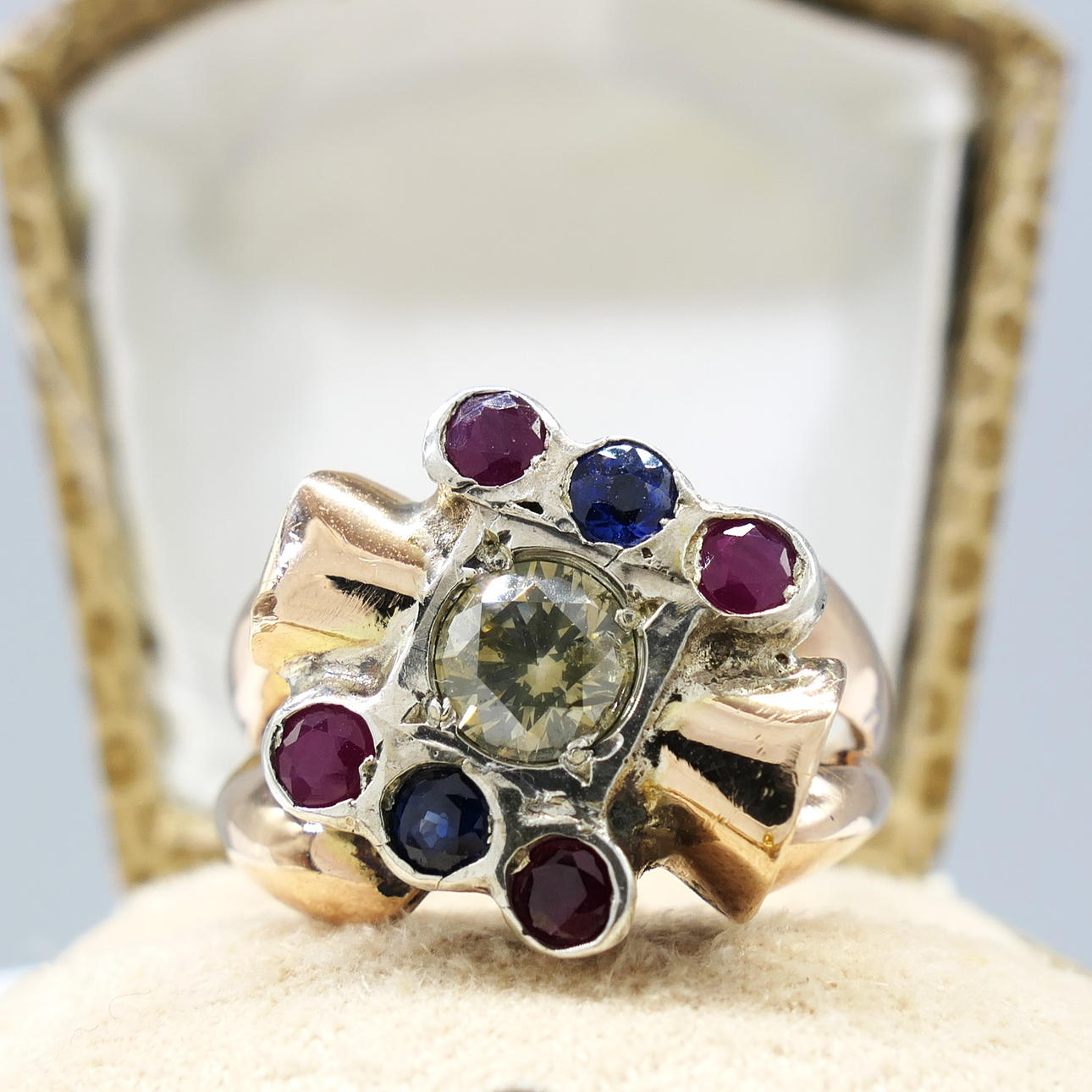DIAMOND, RUBY & SAPPHIRE dress ring.