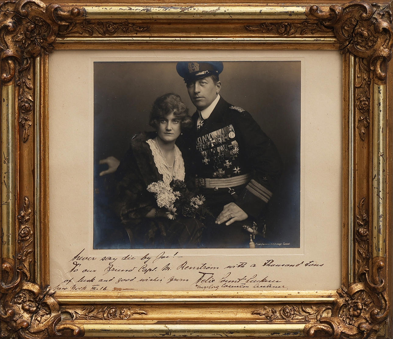FELIX GRAF VON LUCKNER. (1881—1966). A FRAMED PHOTOGRAPH WITH THE ...