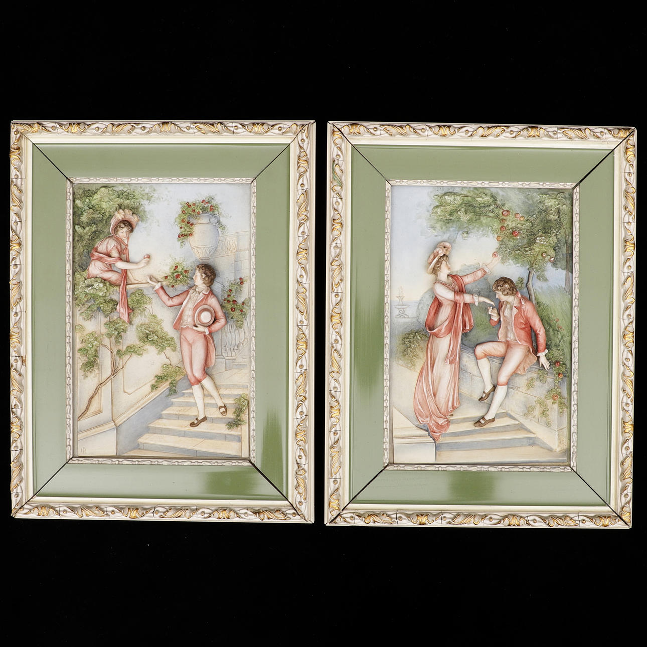 VÄGGRELIEFER, 2 st, porslin, signerade.