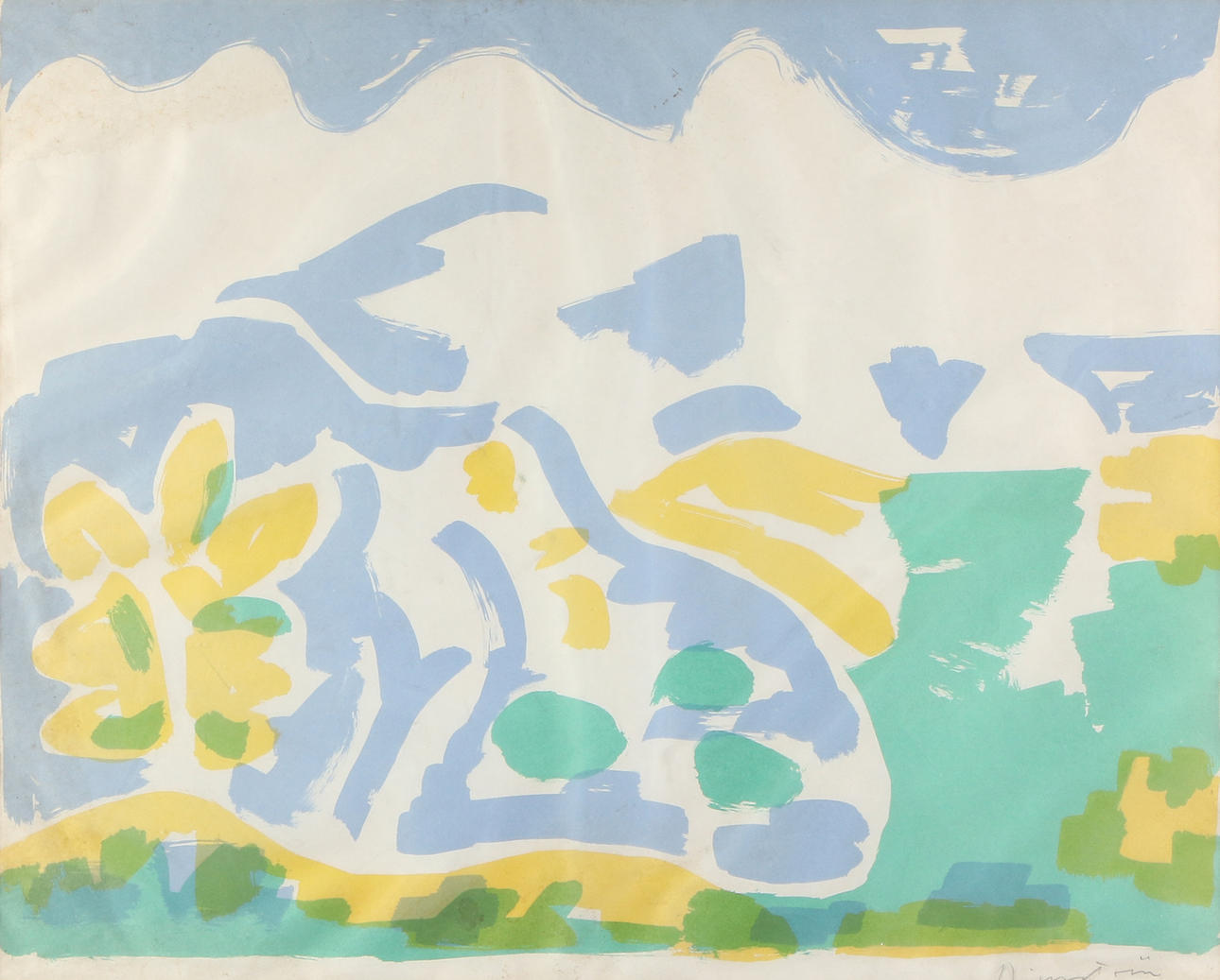 TOR BJURSTRÖM. Lithography. Summer Landscape. Signed.