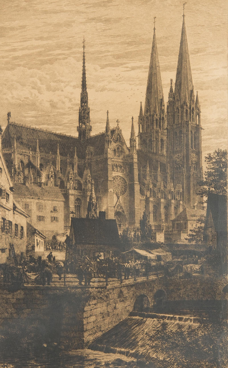 AXEL HERMAN HAIG. En framtidsbild, motiv från Upsala, etsning, januari 1882, signerad.