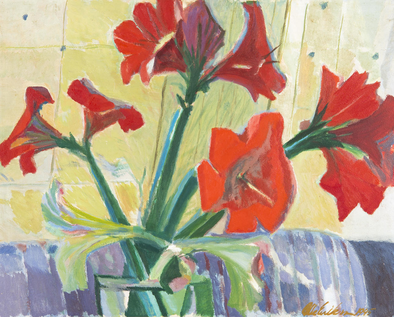 OLLE ERIKSSON. Blomsterstilleben, olja på pannå, signerad 1945.