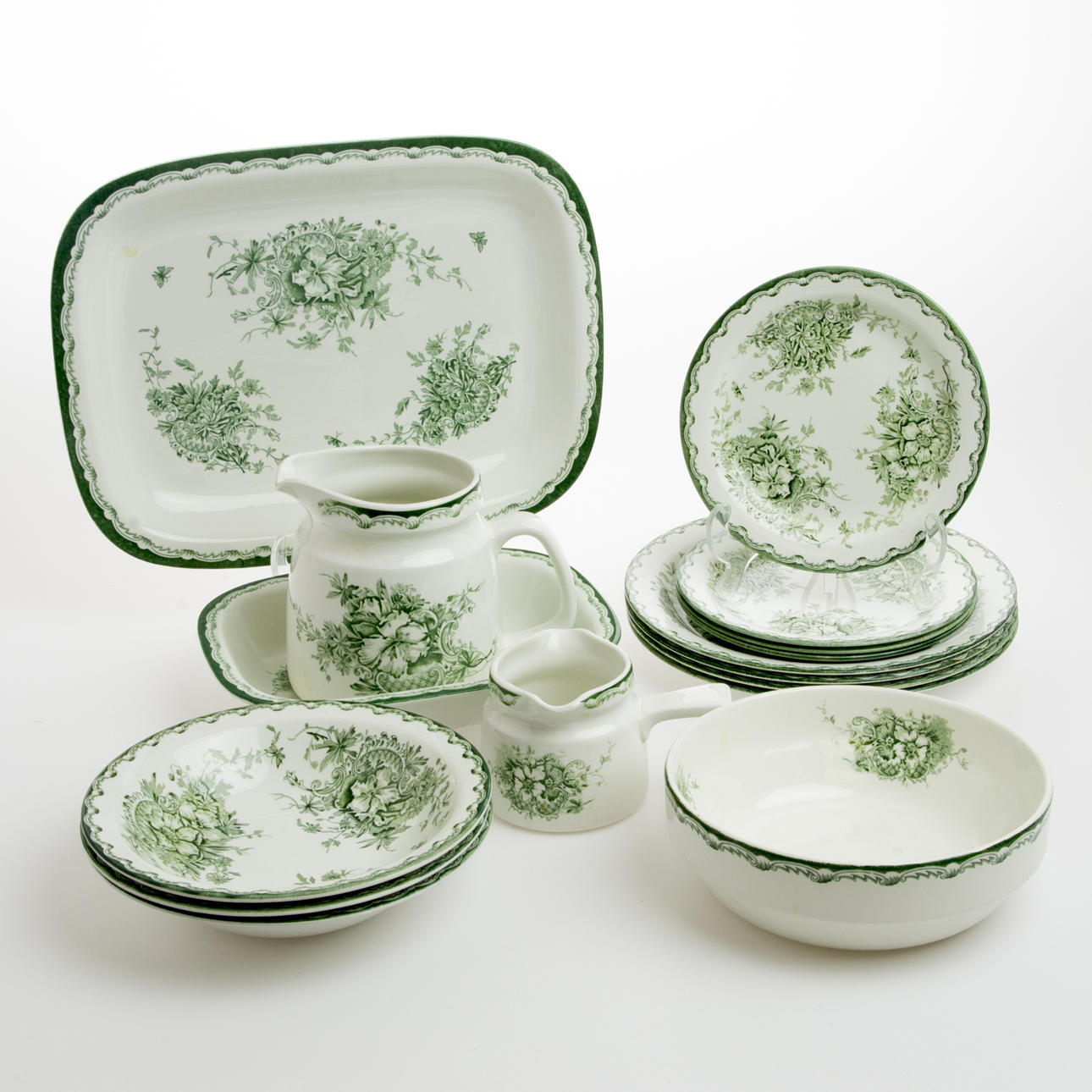 SERVISDELAR, 16 delar, "Grön Anna", Rörstrand.