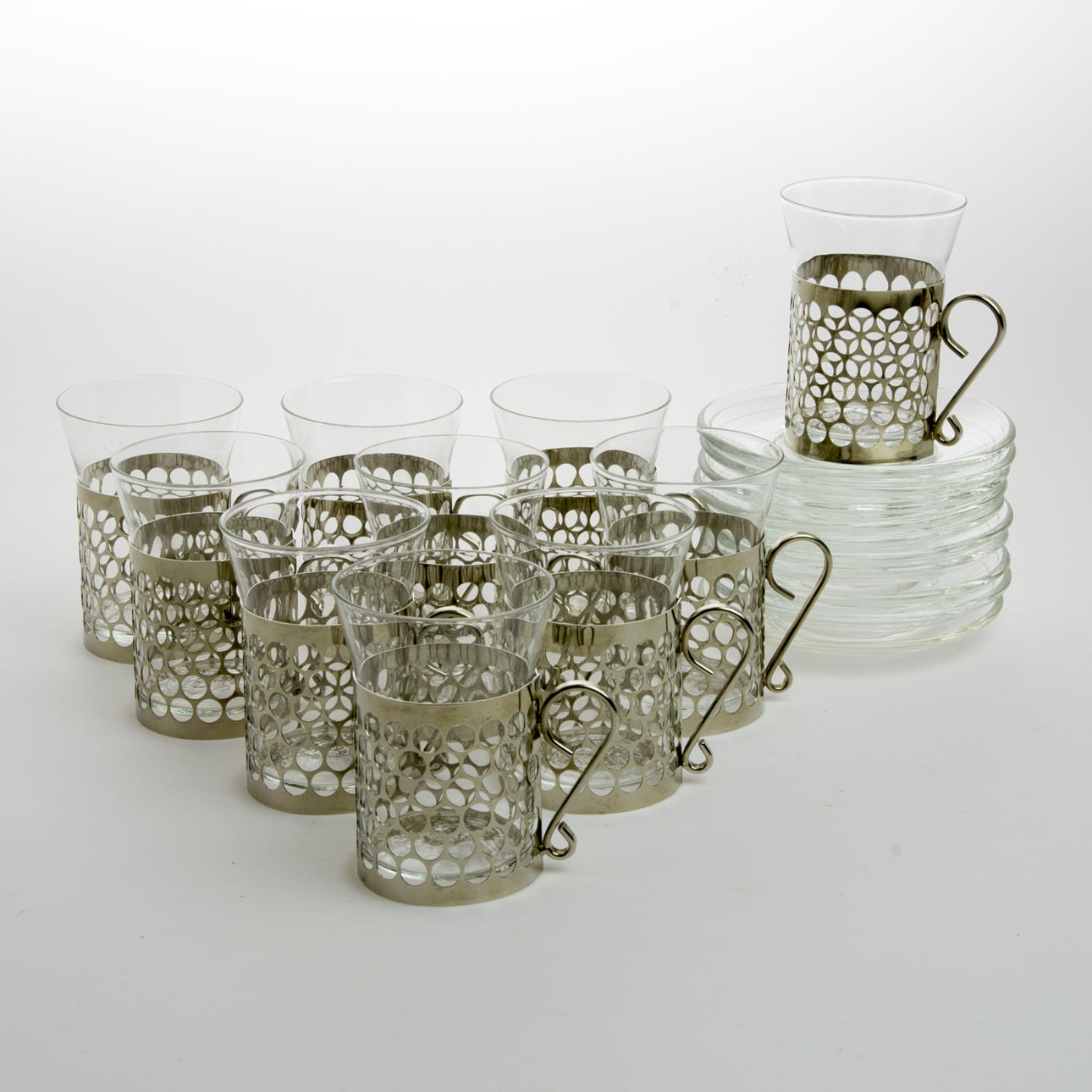 GLAS MED HÅLLARE OCH FAT, 10 stycken, Gullaskruf.