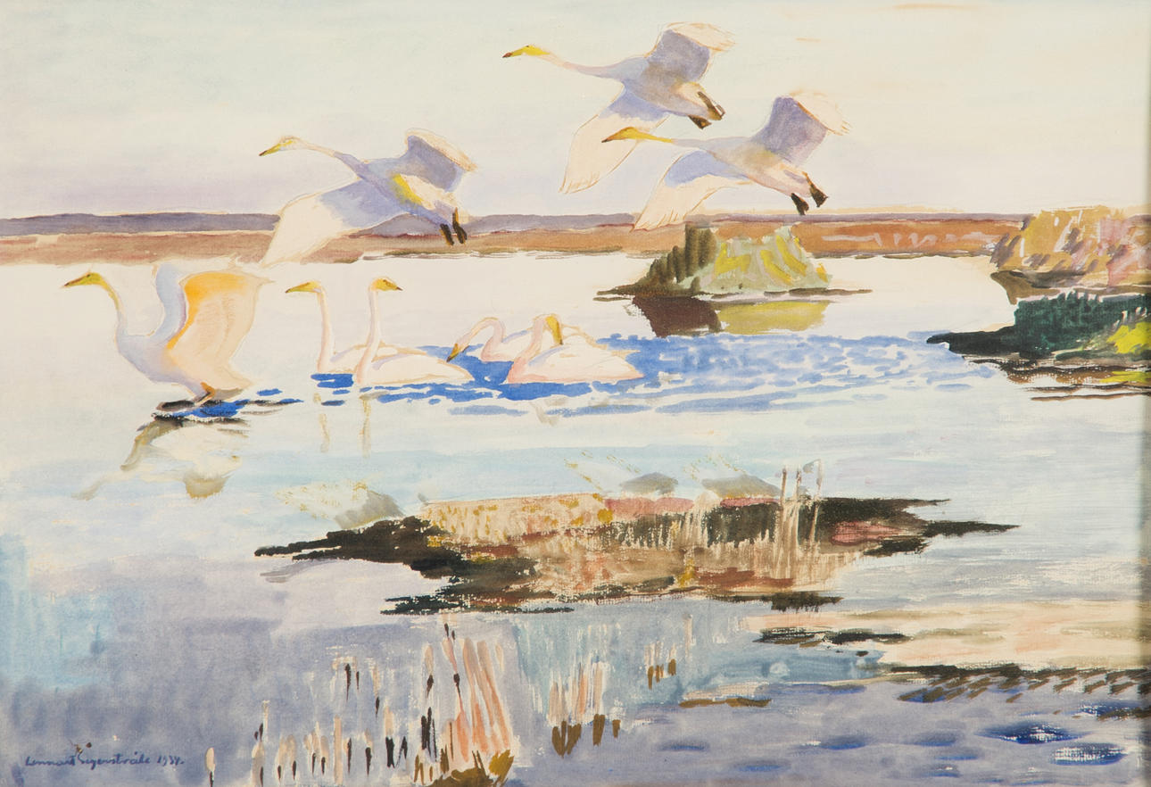LENNART SEGERSTRÅLE. Swans, watercolour, signed.