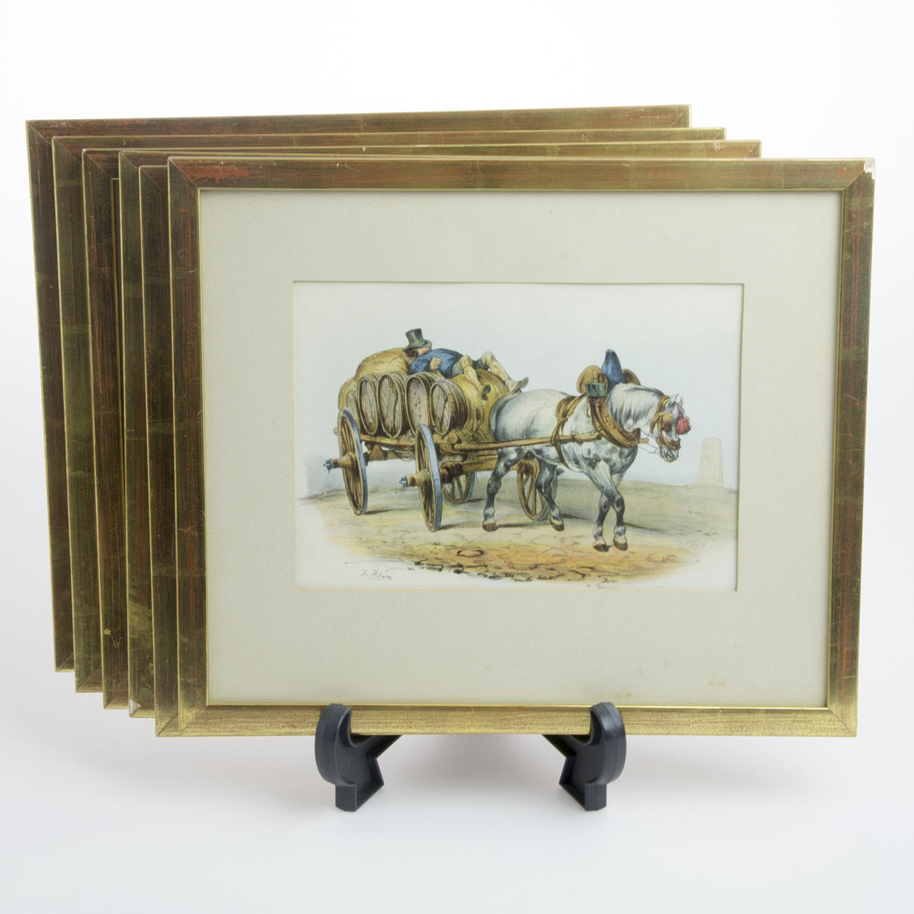 TAVLOR, 6 stycken, droskmotiv, tryck efter Y. Adams.