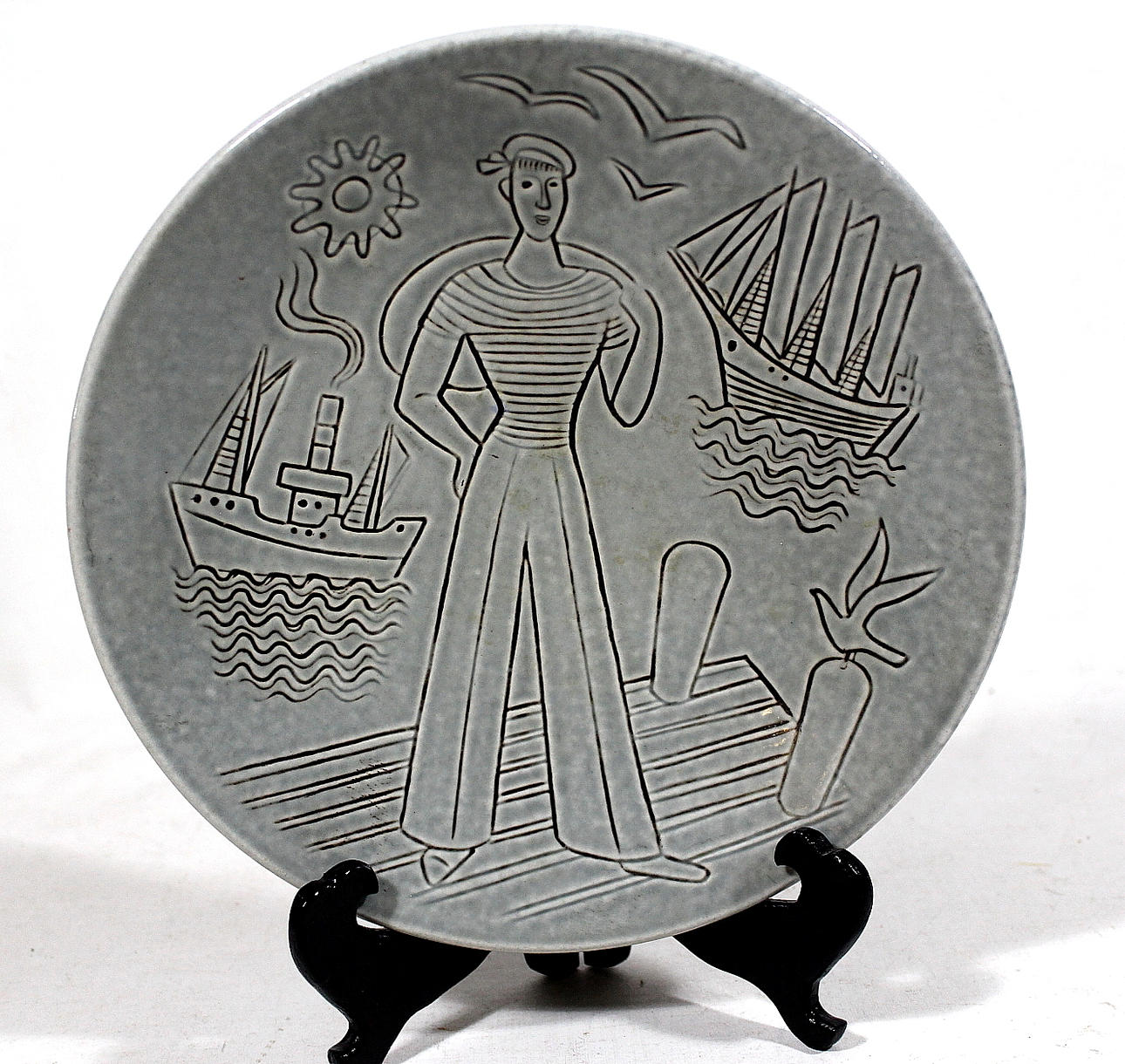 CARL HARRY STÅLHANE. fat, keramik sjöman på bryggan, Rörstrand.