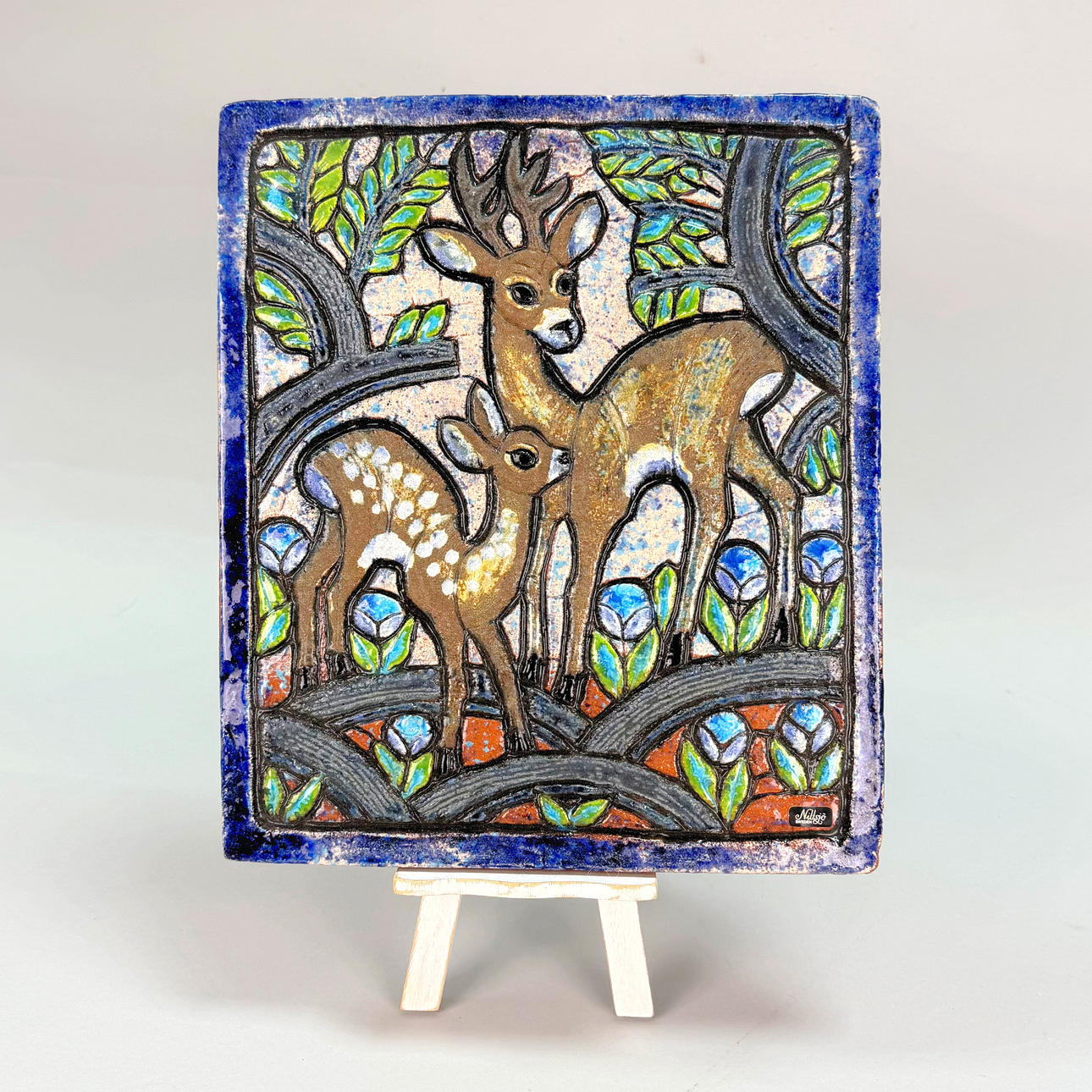 THOMAS HELLSTRÖM - Wall relief, deer, Nittsjö ceramics, signed no 4079.