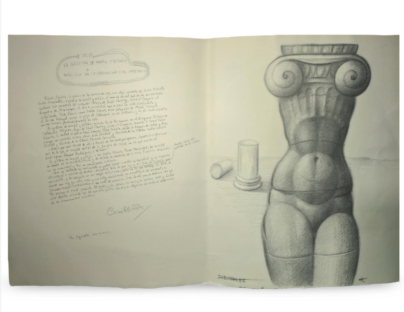 JOSEP MARIA SUBIRACHS. Ark nummer 43. ”Elfenben och tennhycklingen eller Fabulilla av abdikation och skiljedom”.