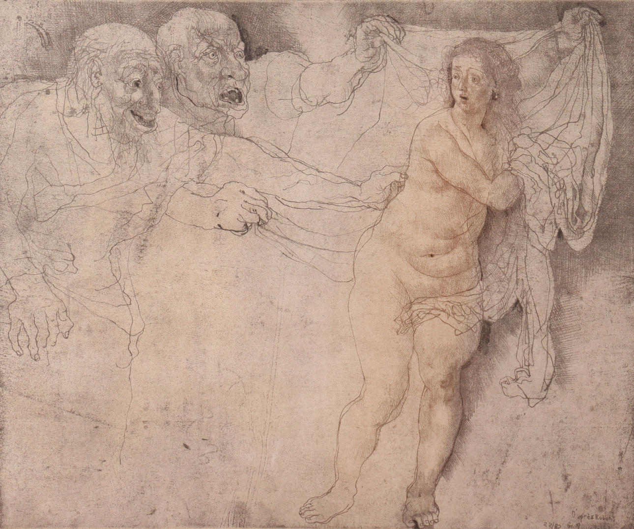 JIRI ANDERLE. etsning, "Venus and the Two Old Men" efter Rubens.