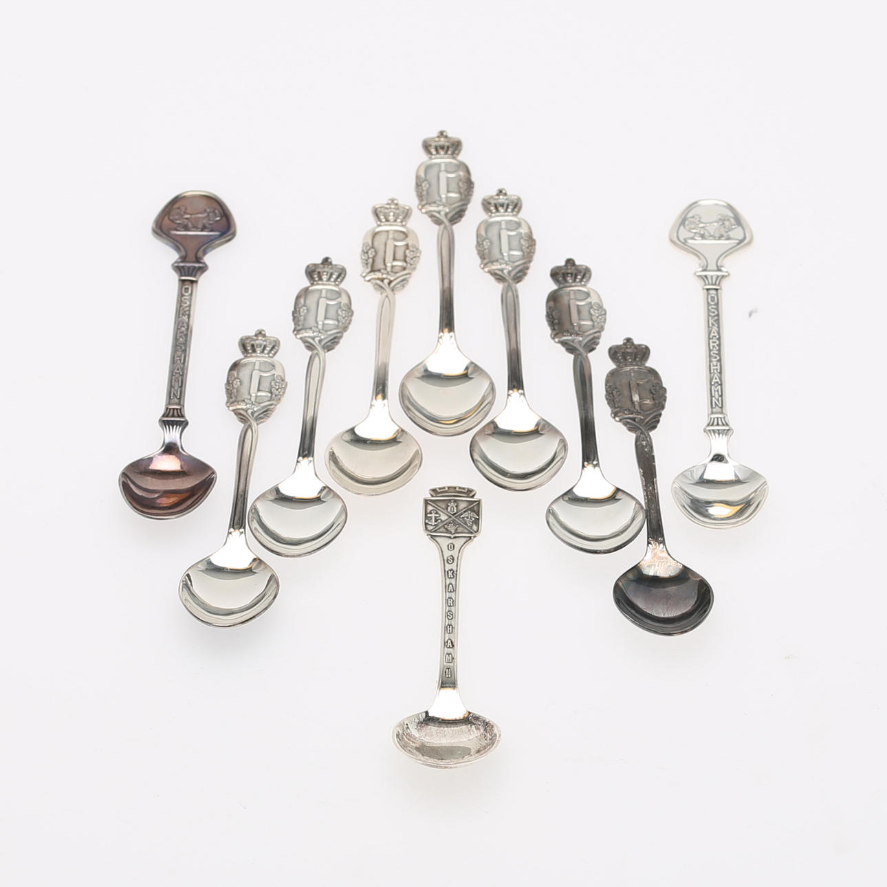 JUBILEUMSSKEDAR OSKARSHAMN, m.m, 9 delar, silver, 119 gram.