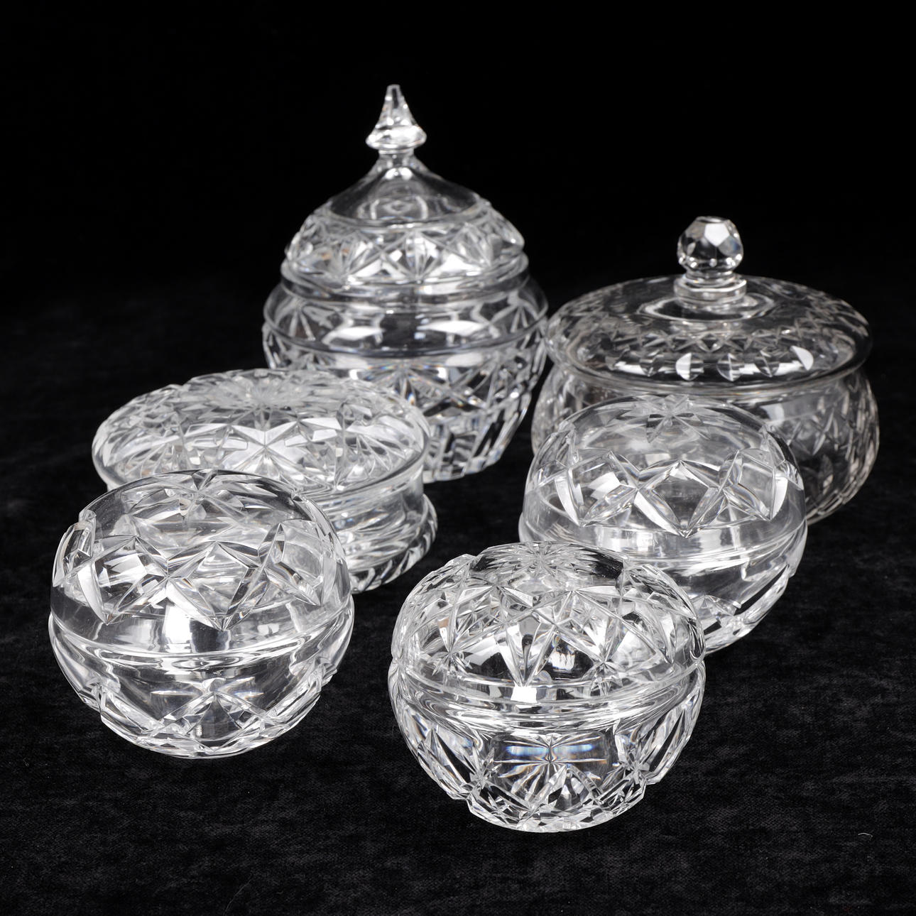 LOCKSKÅLAR, 6 st, slipat glas, 1900-tal.