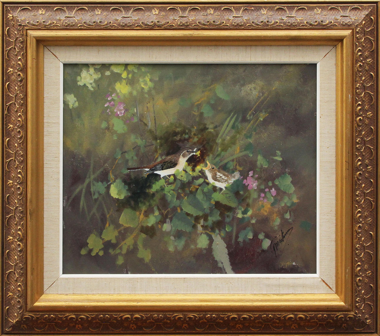 OIL, on canvas, Thornsanger with cub, signed.