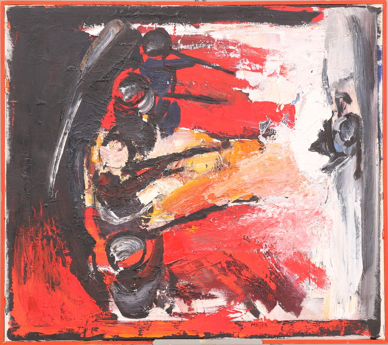 STURE MEIJER. TAVLA, olja duk, signerad Meijer, á tergo "Arkebuseringen".