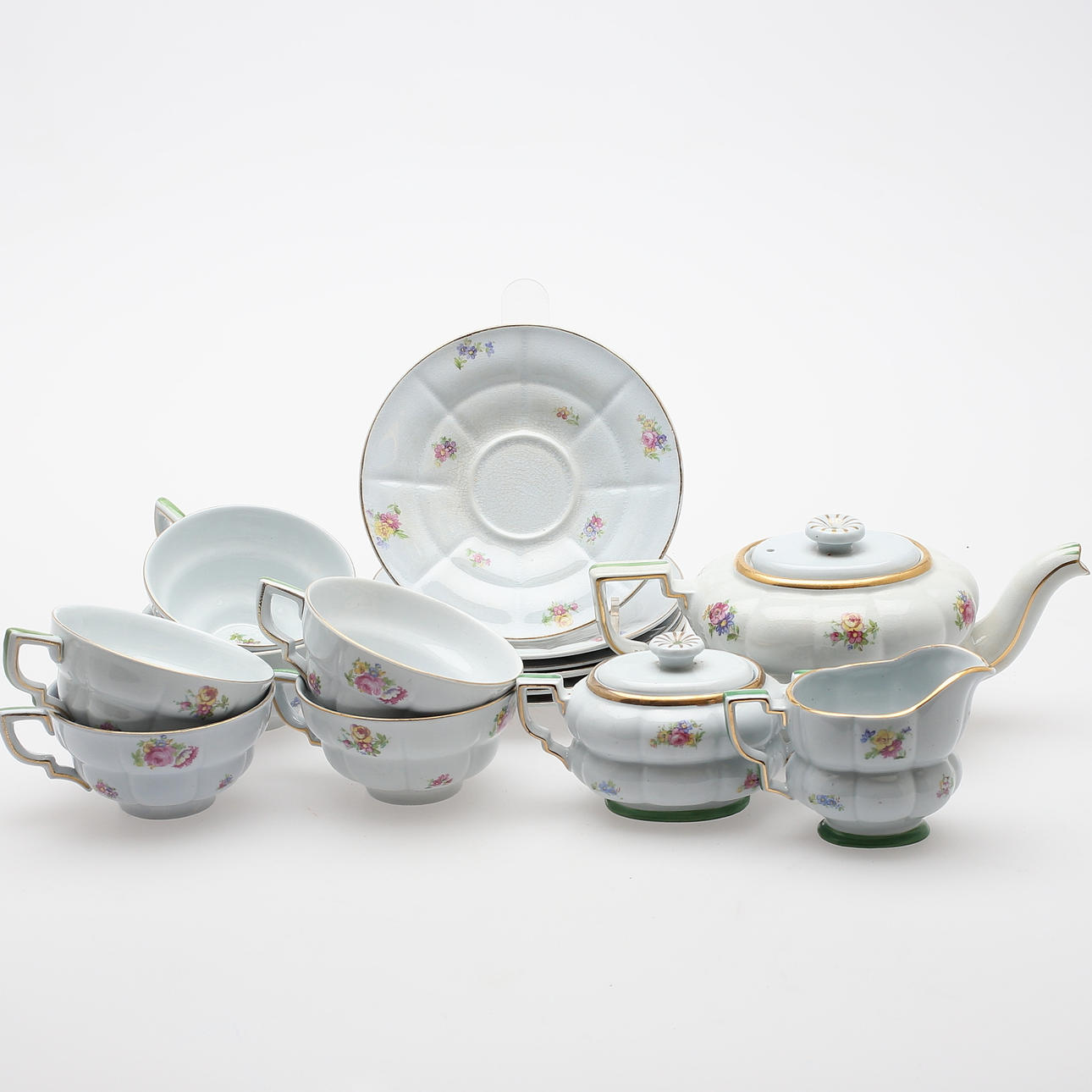 TESERVIS, 15 delar, flintgods, "Rosalie", Gefle, 1900-talets mitt.