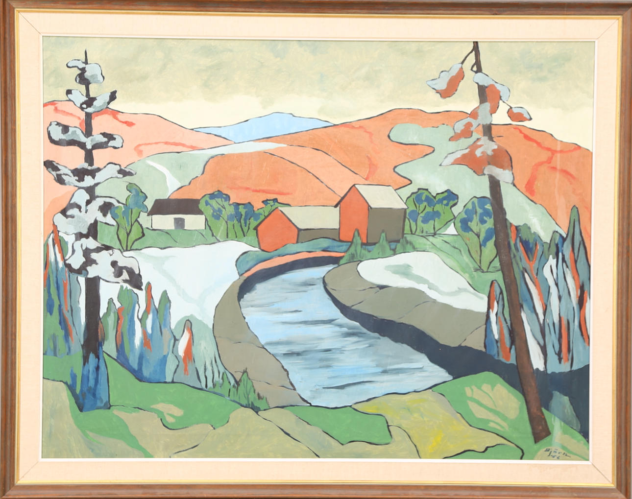 THAGE LUNDSTRÖM-BJÖRN. TAVLA, olja duk, signerad och daterad Björn -56, "Idyll av Grönfjäll sommaren 1956".