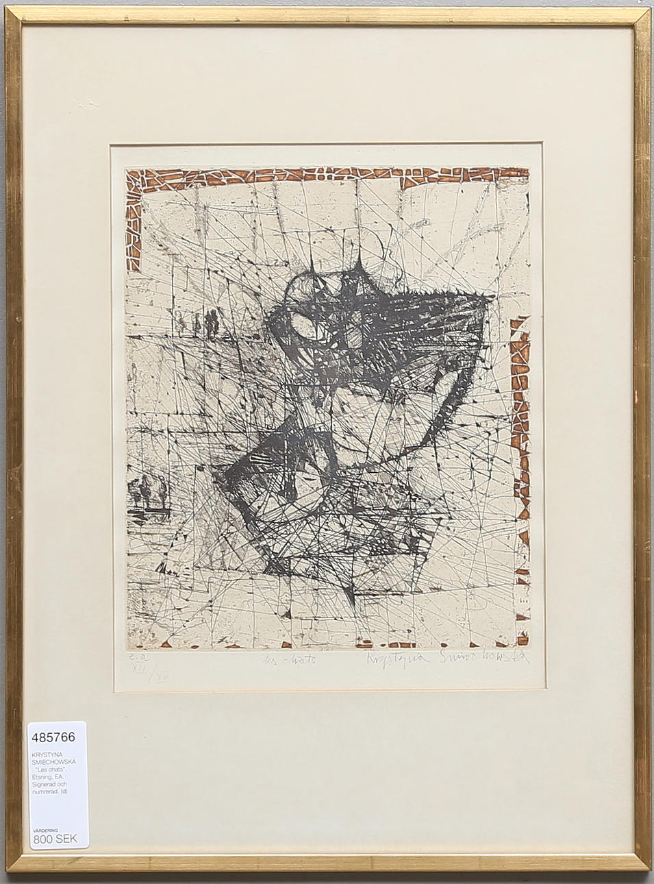 KRYSTYNA SMIECHOWSKA. "Les chats". Etsning, EA. Signerad och numrerad.