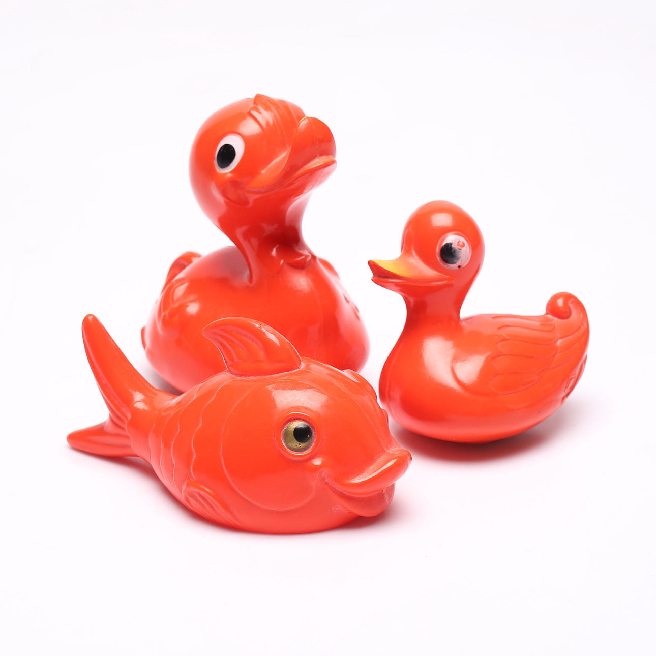 THREE CELLUID TOYS/BATH DUCKS, Tortoiseshell badged, Germany.