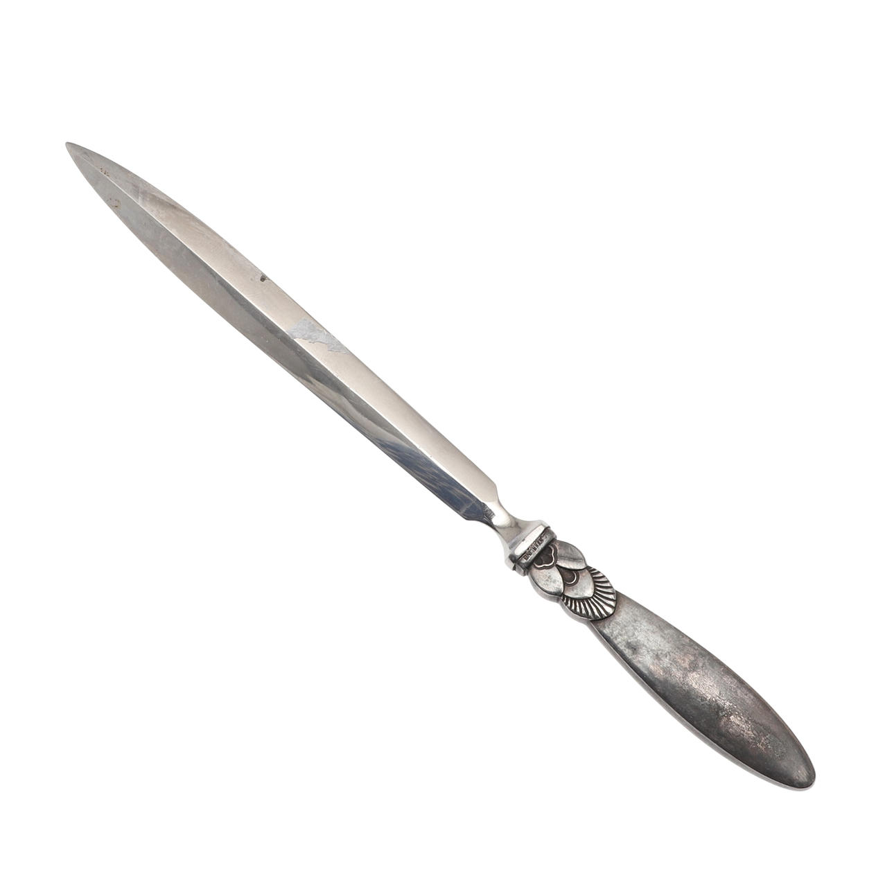 GEORG JENSEN. A CACTUS PATTERN SILVER HANDLED LETTER OPENER.