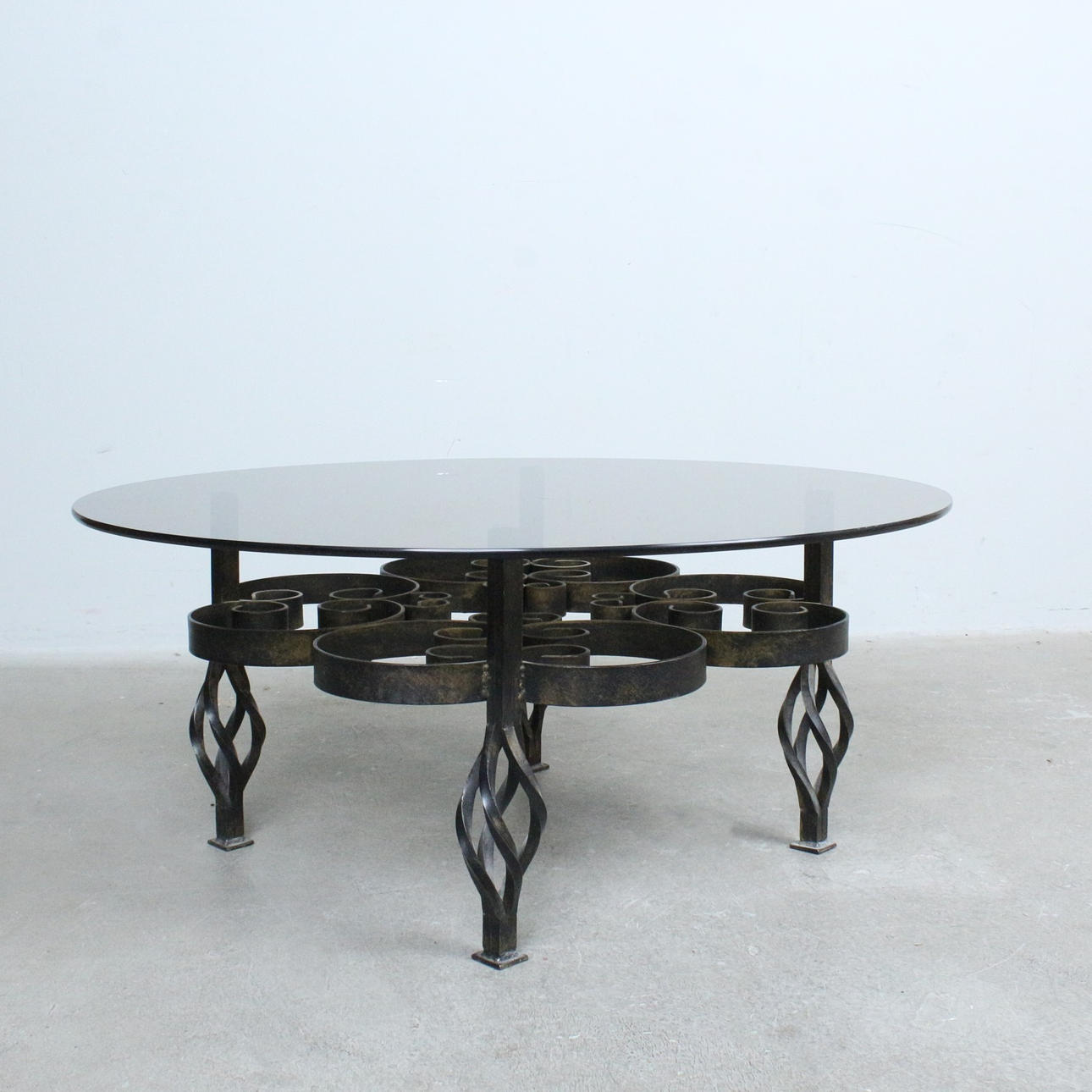 1970s brutalist wrought iron coffee table.