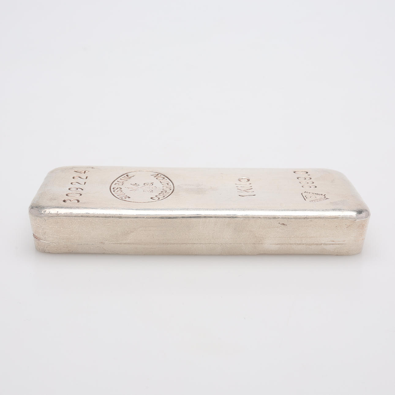 SILVER BAR, FINE SILVER, 999/1000, 1002 GRAMS, SWISS BANK
