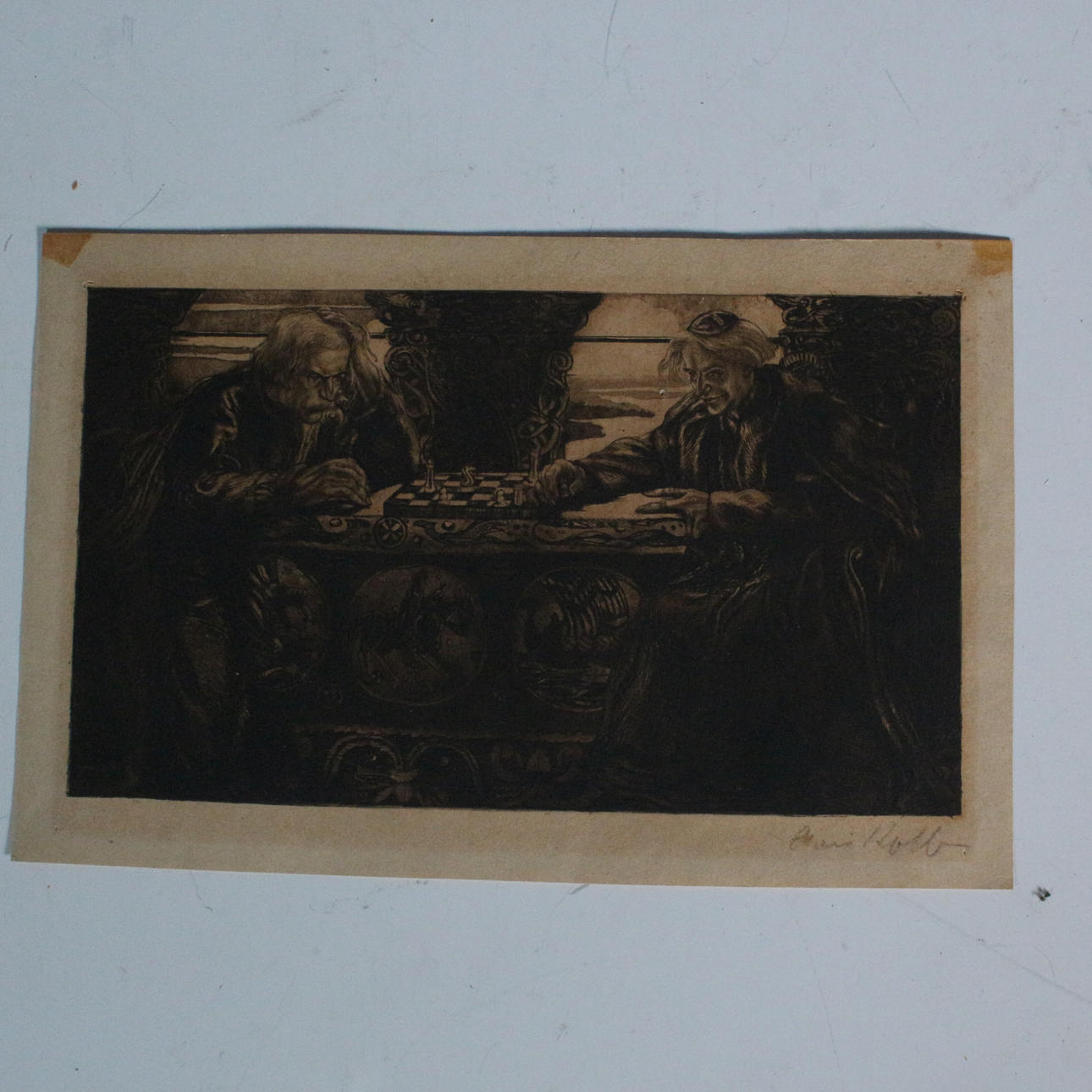 ALOIS KOLB (1875-1942). Etching, “Chess Player”.