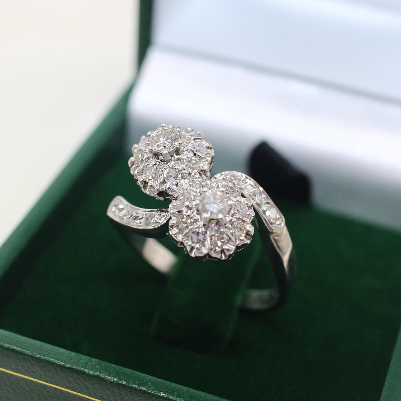 CERTIFIED DIAMOND DOUBLE CLUSTER RING.