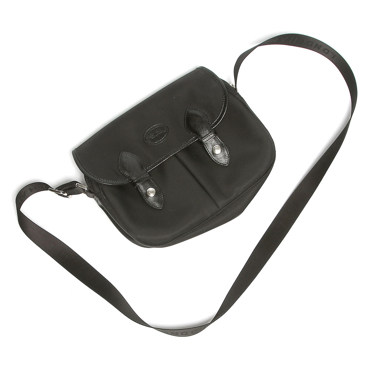 LONGCHAMP. Väska, nylon och läder, shoulder flap, svart, 2000-tal.