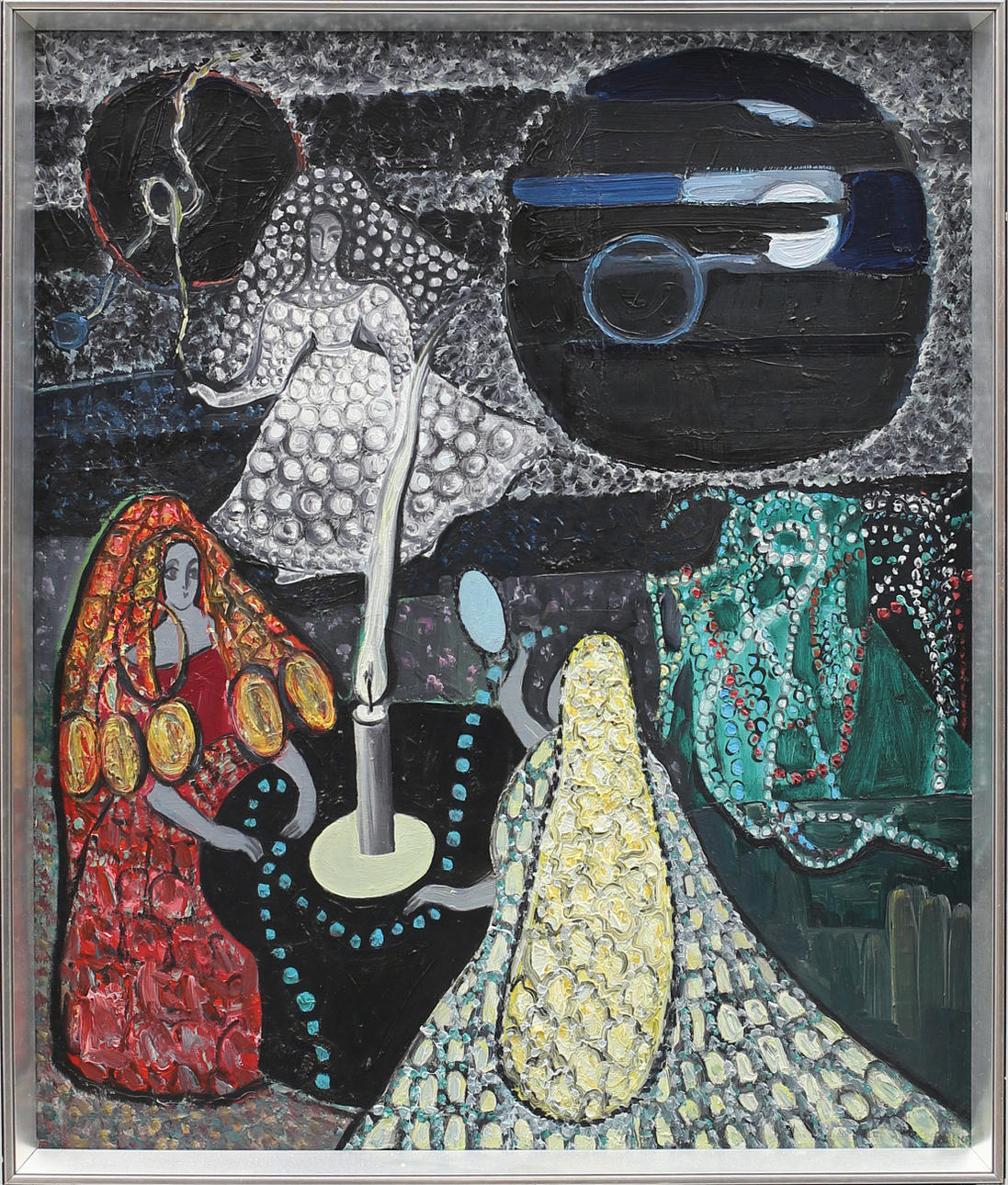 BARBARA HOUWALT-KOSTECKA. "Wrozki", olja på duk, signerad B Kostecka och daterad -69.