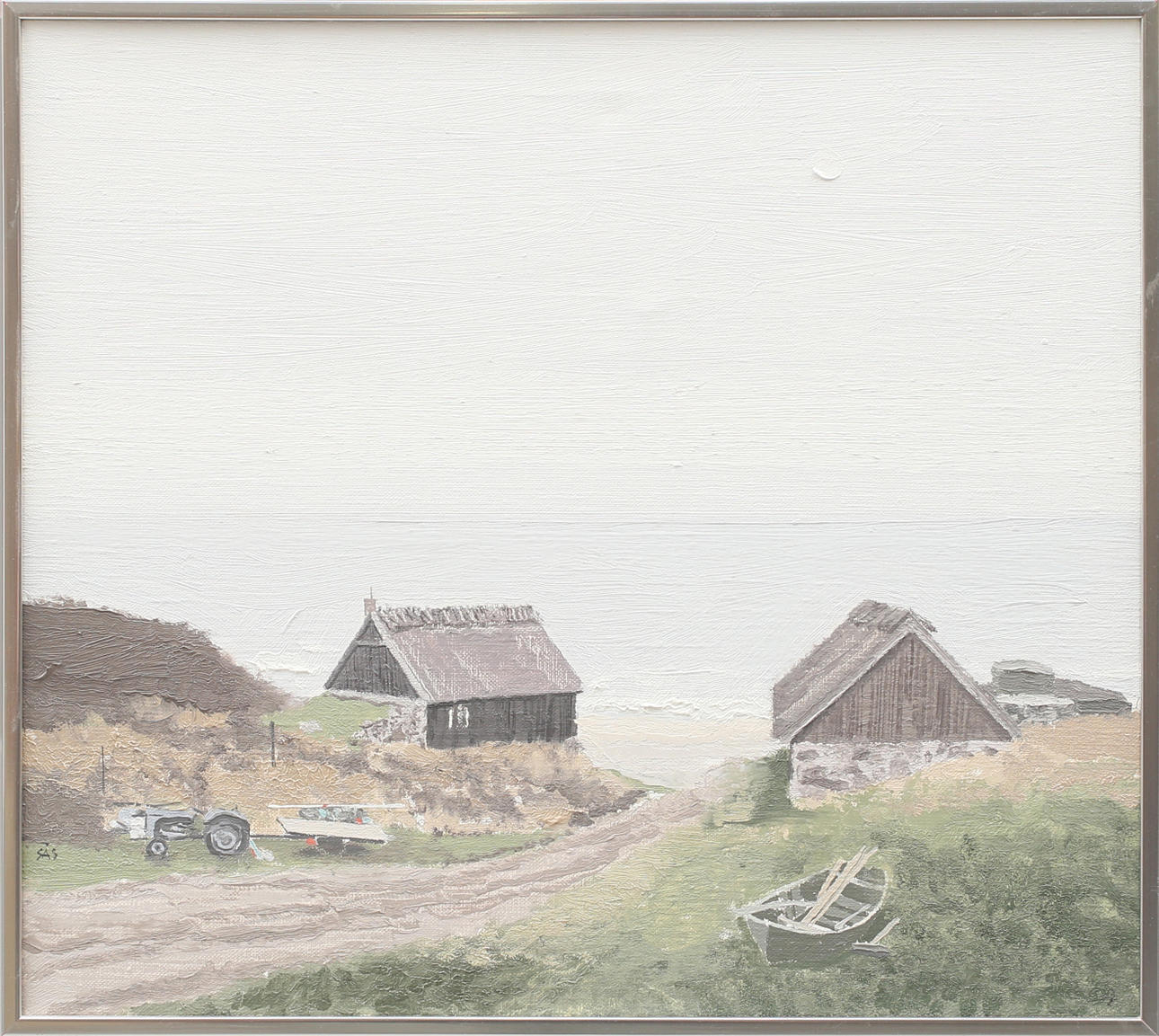 SVEN-ÅKE SVENSON. Fiskebodar vid gamla Knäckbäck, olja på duk, signerad SÅS.