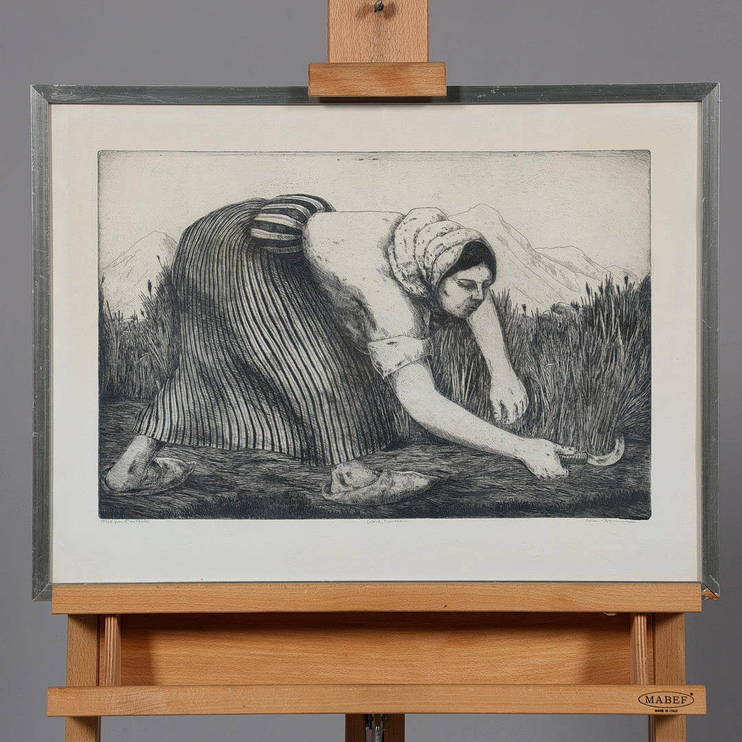 GÖRAN BRUNIUS. ETCHING, “Harvest, Morocco”, signed.