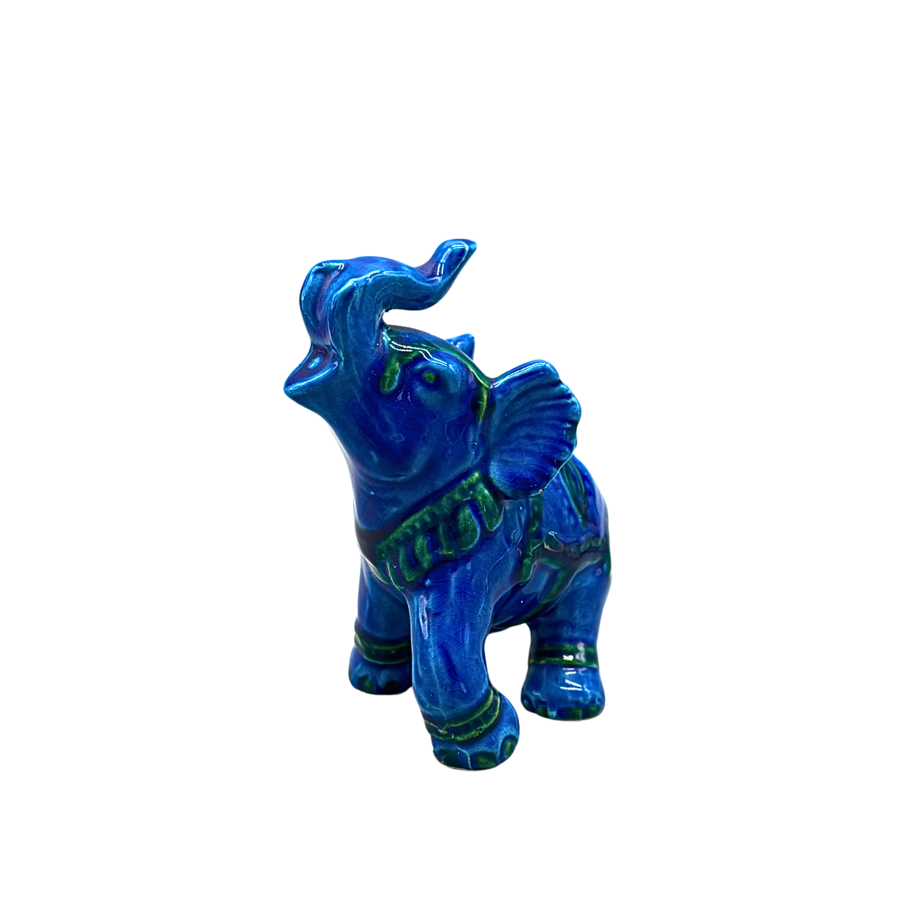 BLUE ELEPHANT CERAMIC FIGURINE.