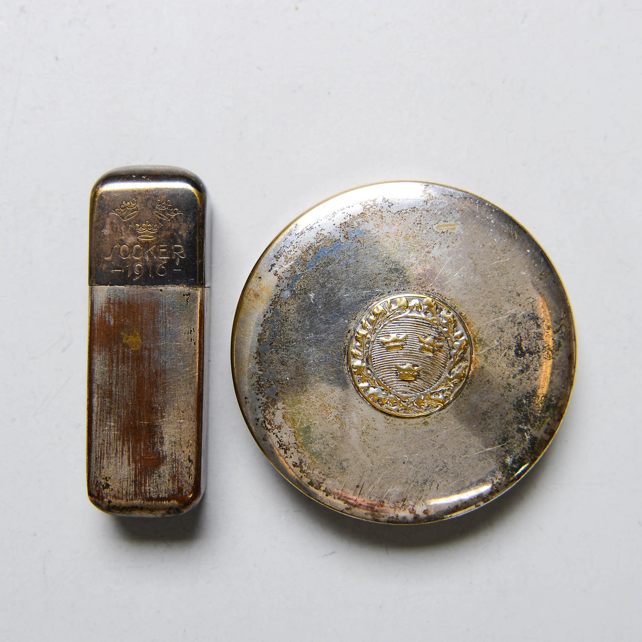 BITSOCKERASK & SUGAR BOX, nickel silver, partly marked 1916.
