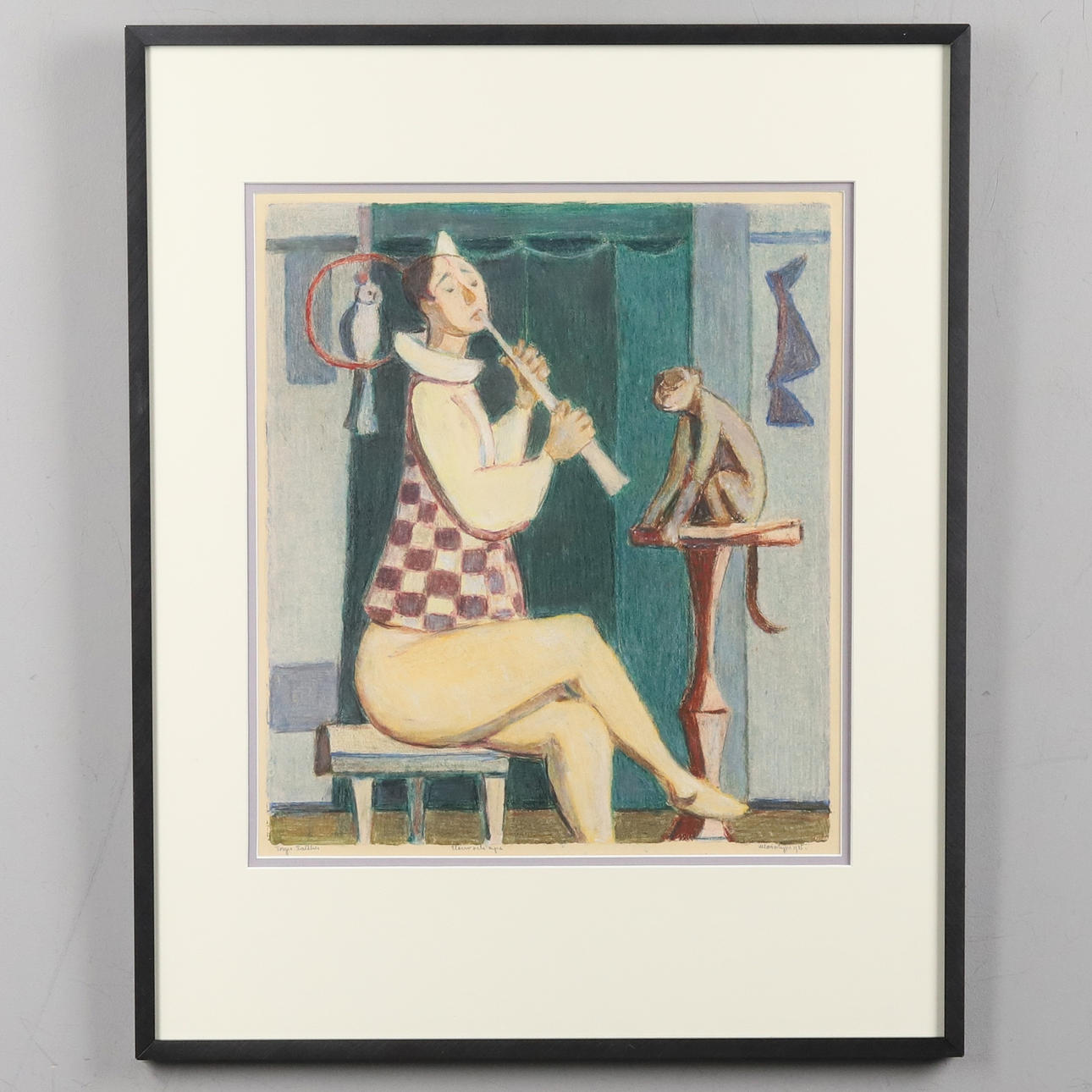 SQUARES SAETHER. Monotype colour print, “Elenor and Monkey”, sigenrad and dated -1955.