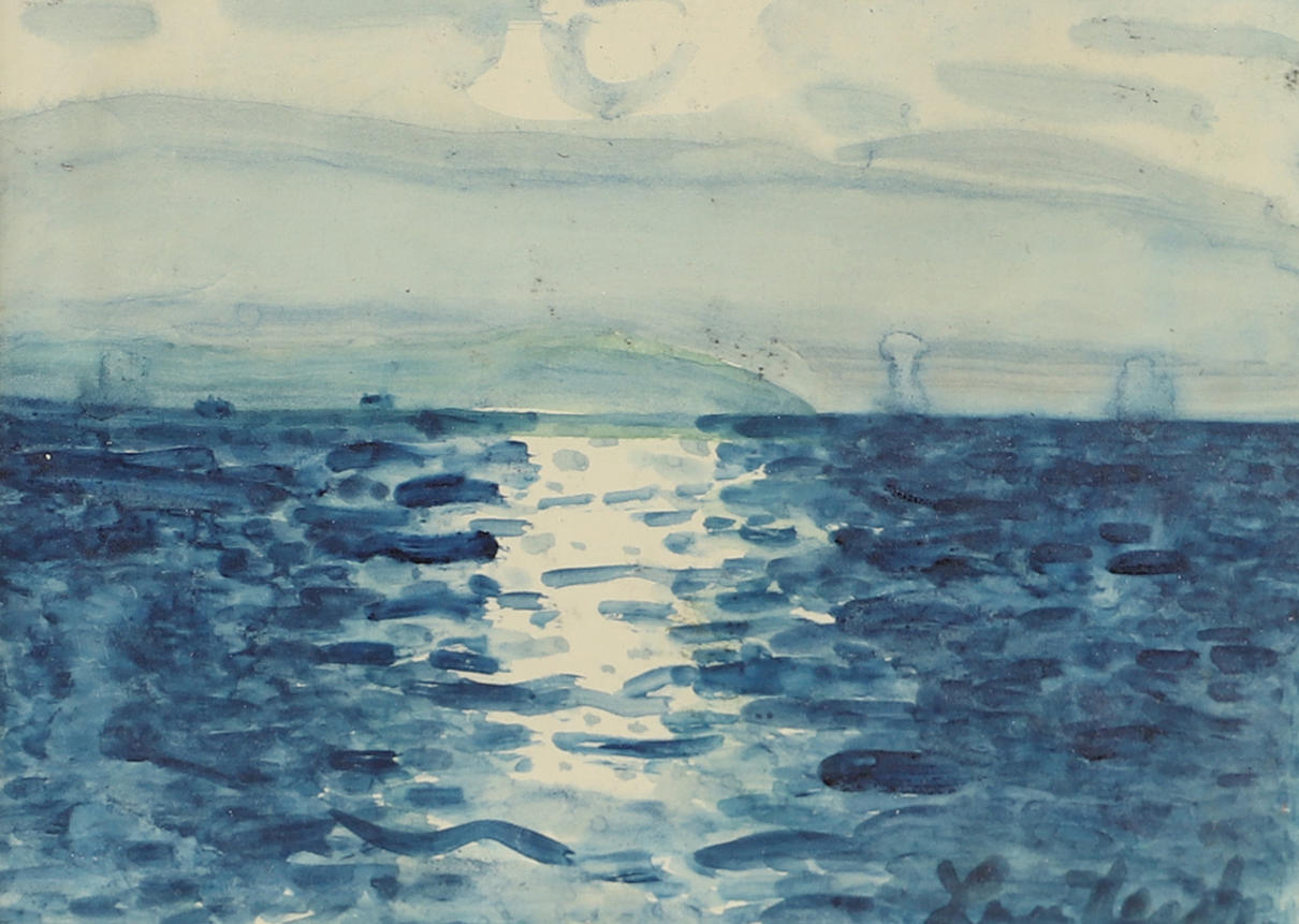 LARS HERDER. Sea view, mixed media, signed.