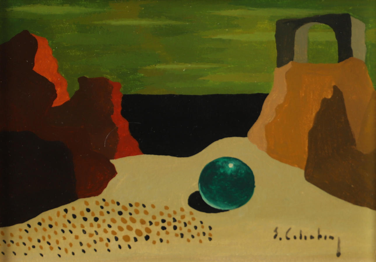 ERIC CEDERBERG. “The Green Ball”, tempera, signed E. Cederberg.