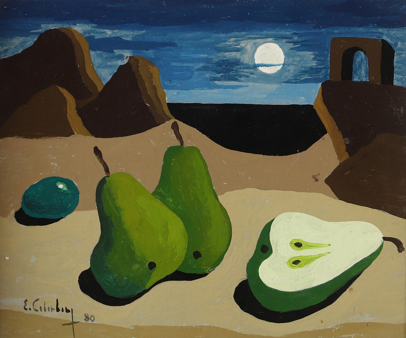 ERIC CEDERBERG. Pear on the beach, tempera, signed E. Cederberg -80.