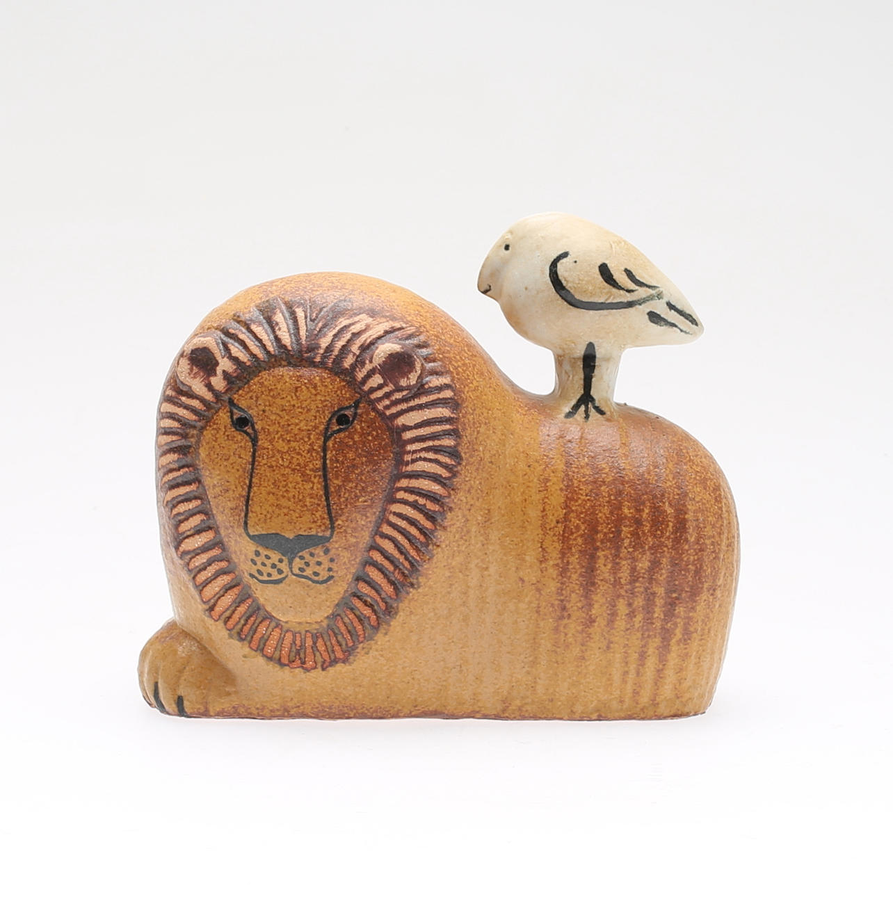 LISA LARSON. stengods, figur, "Lejon med fågel", K-studion, Gustavsberg, signerad.