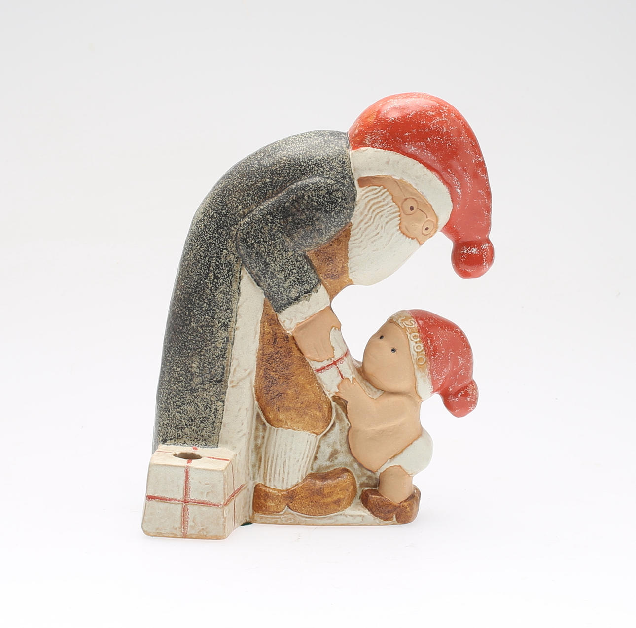 LISA LARSON. stengods, figur/ljusstake, "Milleniumtomte", K-studion, Gustavsberg, signerad.