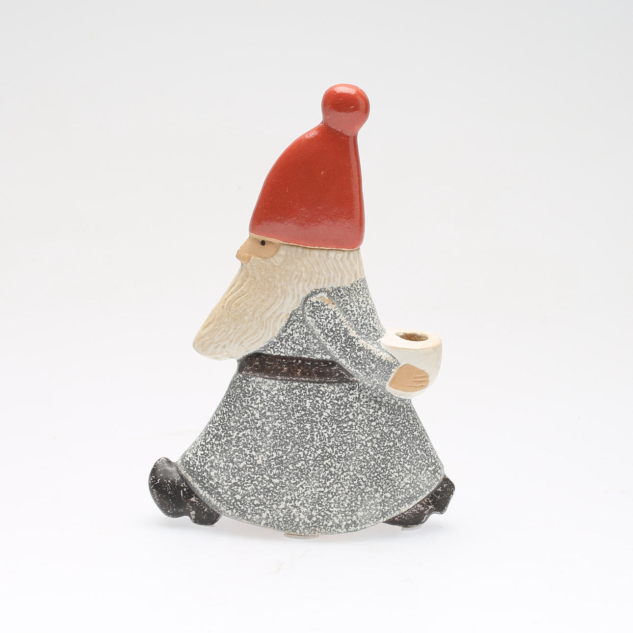 LISA LARSON. stengods, figur/ljusstake, "Stresstomte", K-studio, Gustavsberg, signerad.