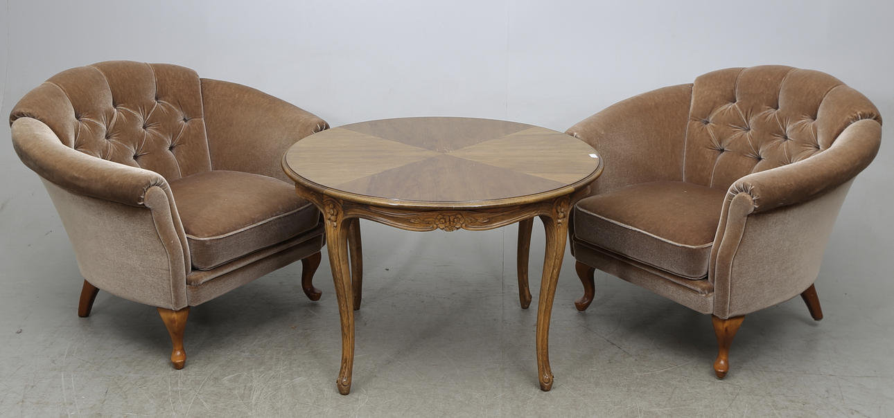 FÅTÖLJER, ett par och BORD, Bröderna Andersson, nyrokoko-stil, 1900-tal.