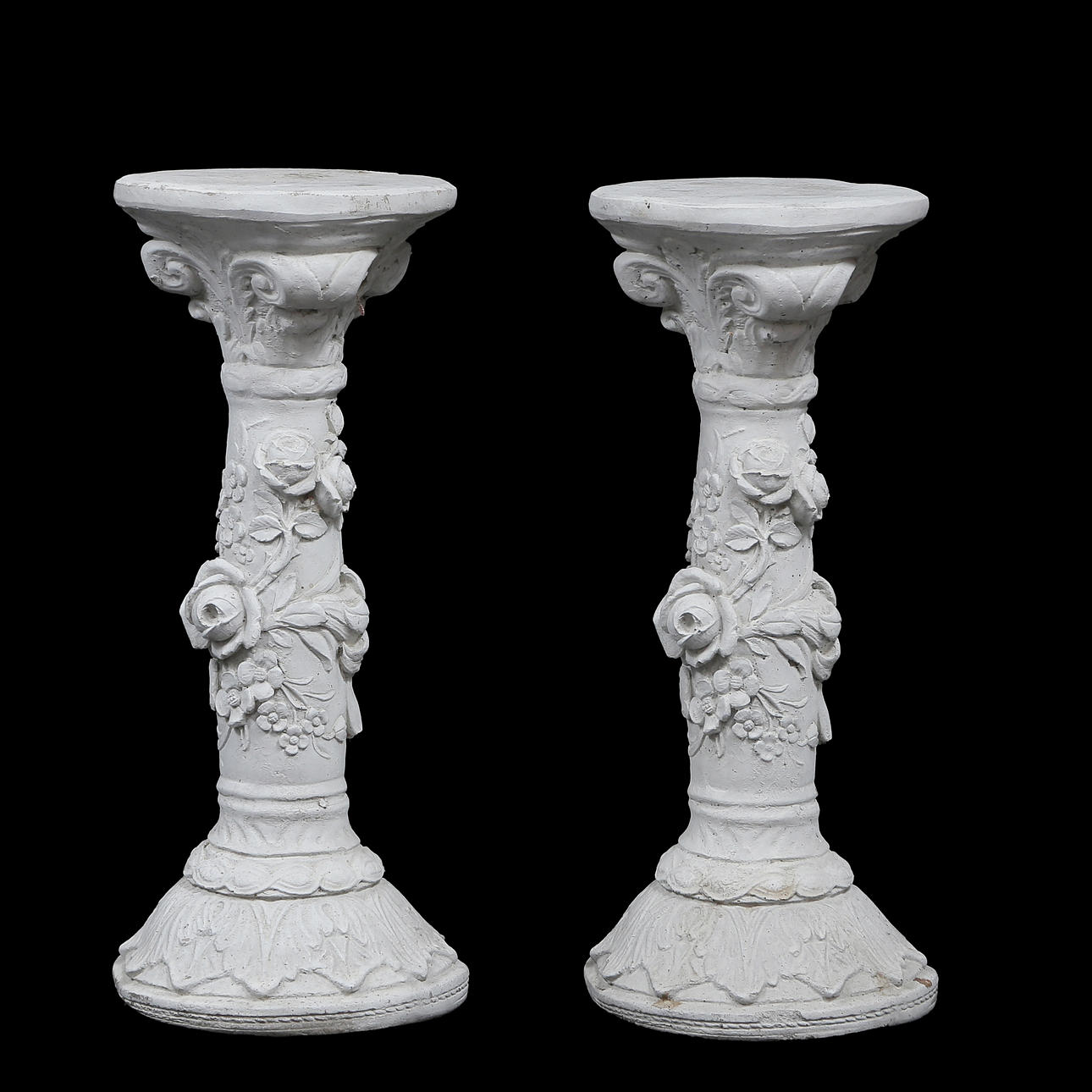 GARDEN PEDESTALS, A PAIR, MOLDED STONEWARE.